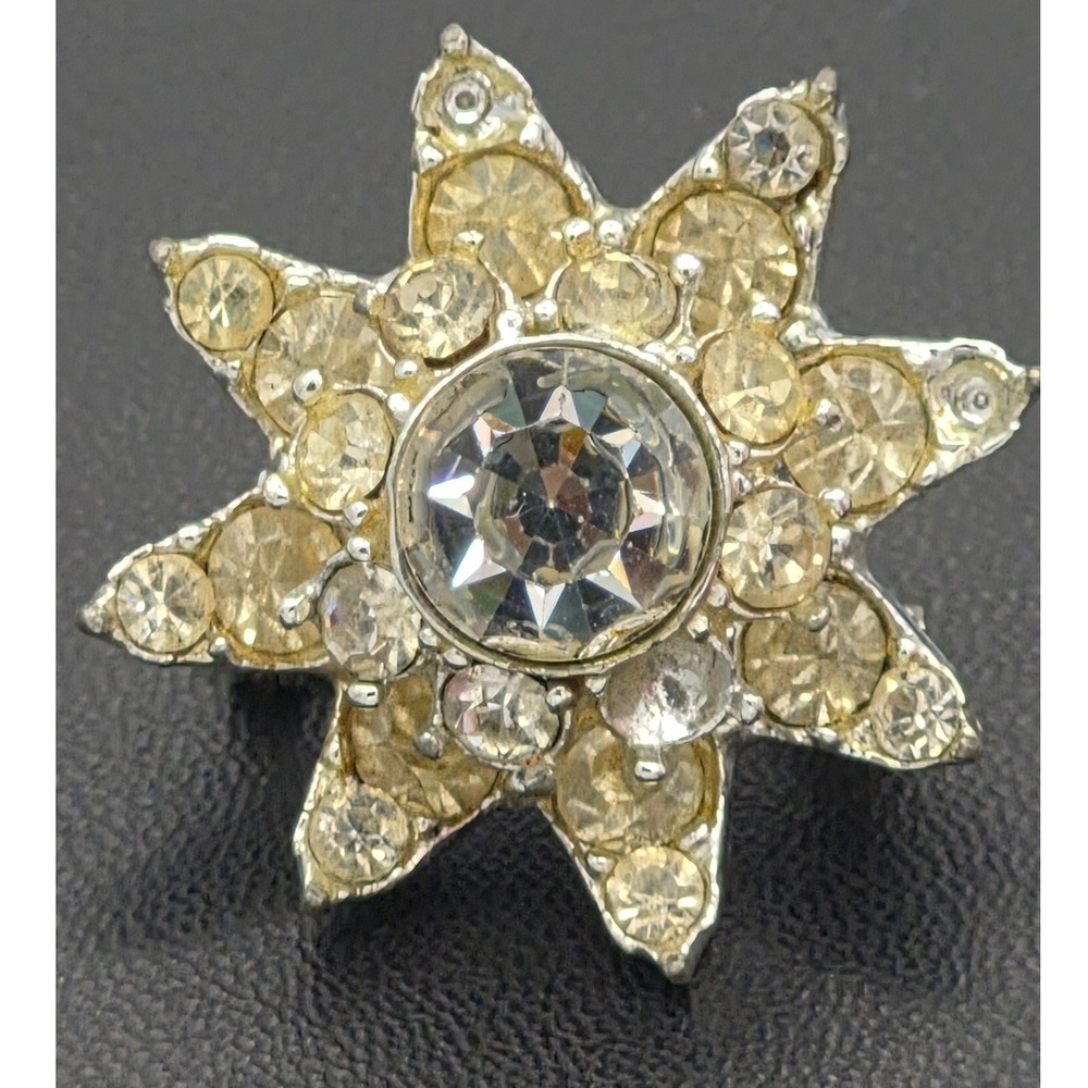 Vintage Brooch Pot Metal Starburst 50's Rhinestone Silver Tone Celestial Pin